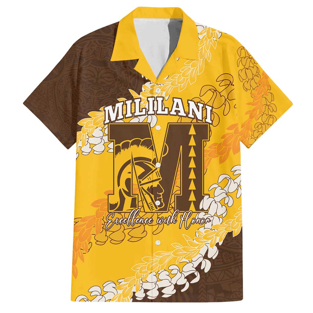 Personalized Mililani Hawaii High School Family Matching Tank Maxi Dress and Hawaiian Shirt Puakenikeni Lei Hawaiian Pattern - Polynesian Pride