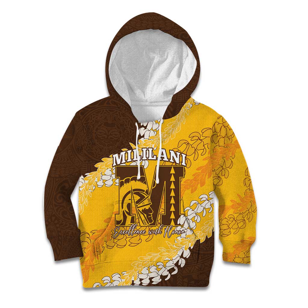 Personalized Mililani Hawaii High School Kid Hoodie Puakenikeni Lei Hawaiian Pattern - Polynesian Pride