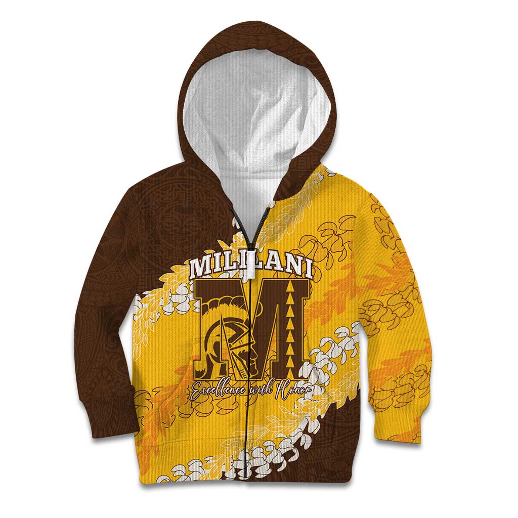 Personalized Mililani Hawaii High School Kid Hoodie Puakenikeni Lei Hawaiian Pattern - Polynesian Pride