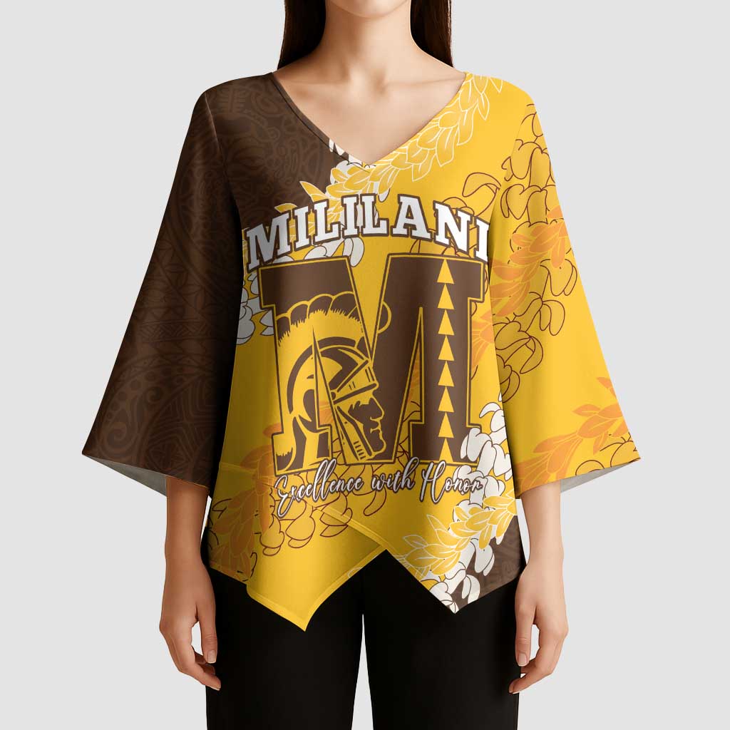 Personalized Mililani Hawaii High School Kimono Sleeve Blouse Puakenikeni Lei Hawaiian Pattern - Polynesian Pride
