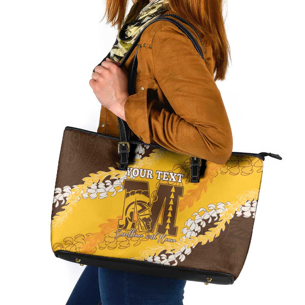 Personalized Mililani Hawaii High School Leather Tote Bag Puakenikeni Lei Hawaiian Pattern - Polynesian Pride
