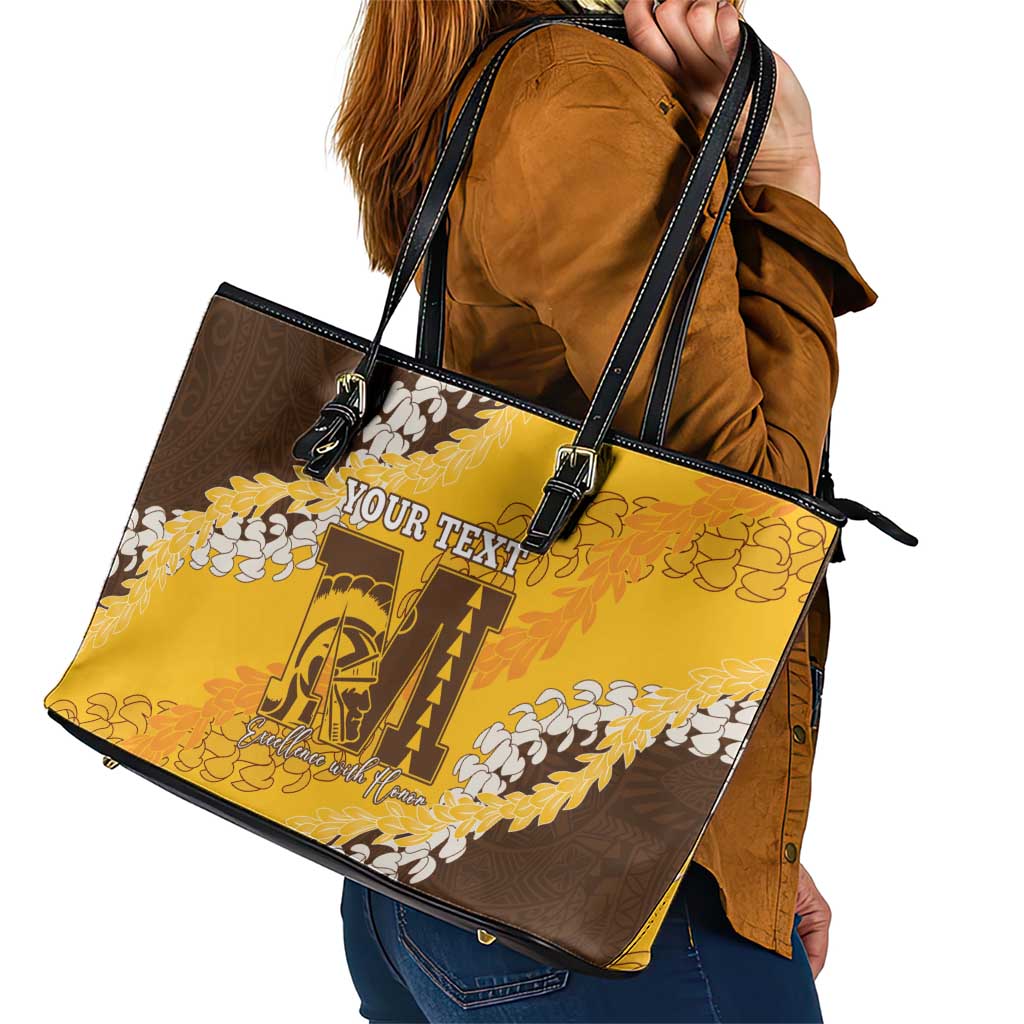 Personalized Mililani Hawaii High School Leather Tote Bag Puakenikeni Lei Hawaiian Pattern - Polynesian Pride