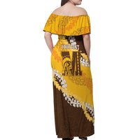 Personalized Mililani Hawaii High School Off Shoulder Maxi Dress Puakenikeni Lei Hawaiian Pattern - Polynesian Pride