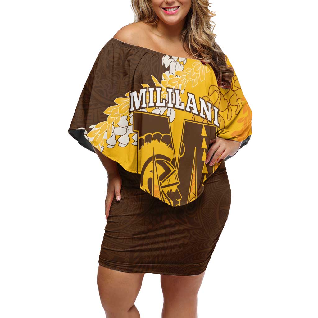 Personalized Mililani Hawaii High School Off Shoulder Short Dress Puakenikeni Lei Hawaiian Pattern - Polynesian Pride