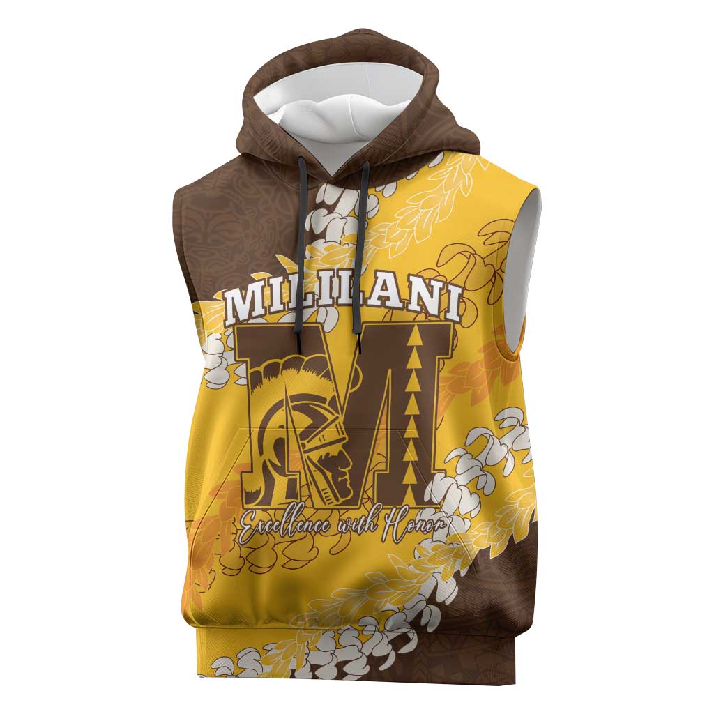 Personalized Mililani Hawaii High School Sleeveless Hoodie Puakenikeni Lei Hawaiian Pattern - Polynesian Pride