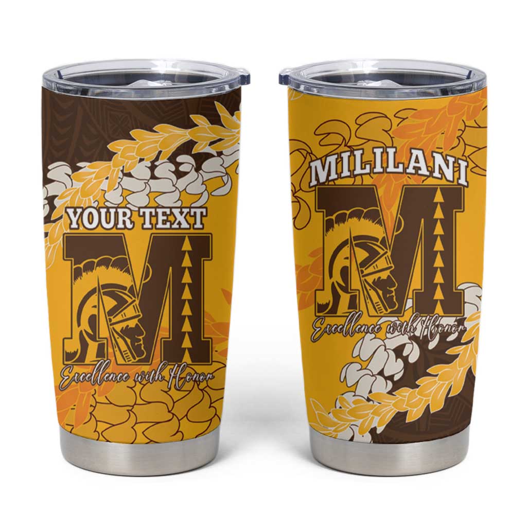 Personalized Mililani Hawaii High School Tumbler Cup Puakenikeni Lei Hawaiian Pattern - Polynesian Pride