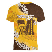 Personalized Mililani Hawaii High School Women V-Neck T-Shirt Puakenikeni Lei Hawaiian Pattern - Polynesian Pride