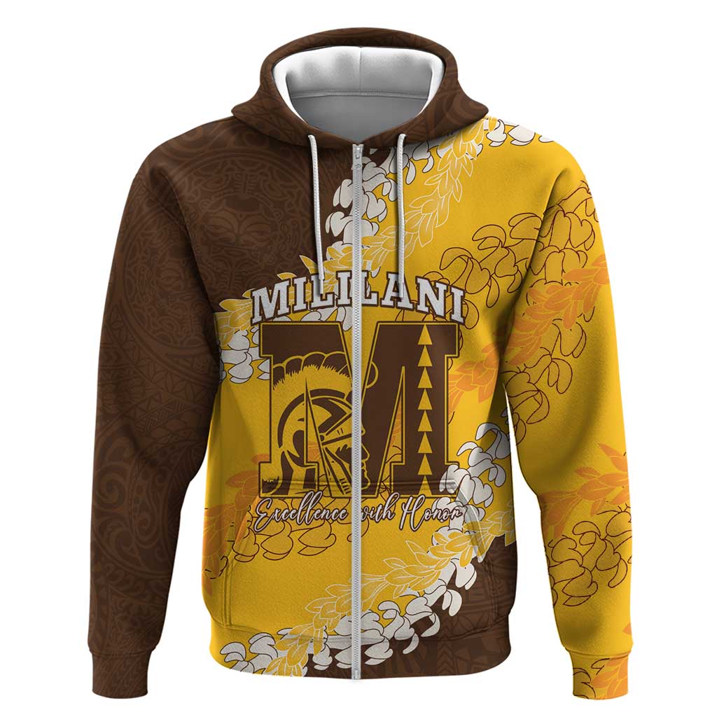 Personalized Mililani Hawaii High School Zip Hoodie Puakenikeni Lei Hawaiian Pattern - Polynesian Pride