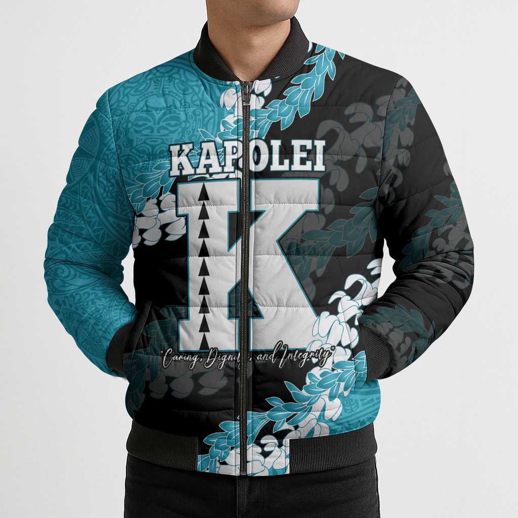 Personalized Kapolei Hawaii High School Bomber Puffer Jacket Puakenikeni Lei Hawaiian Pattern - Polynesian Pride