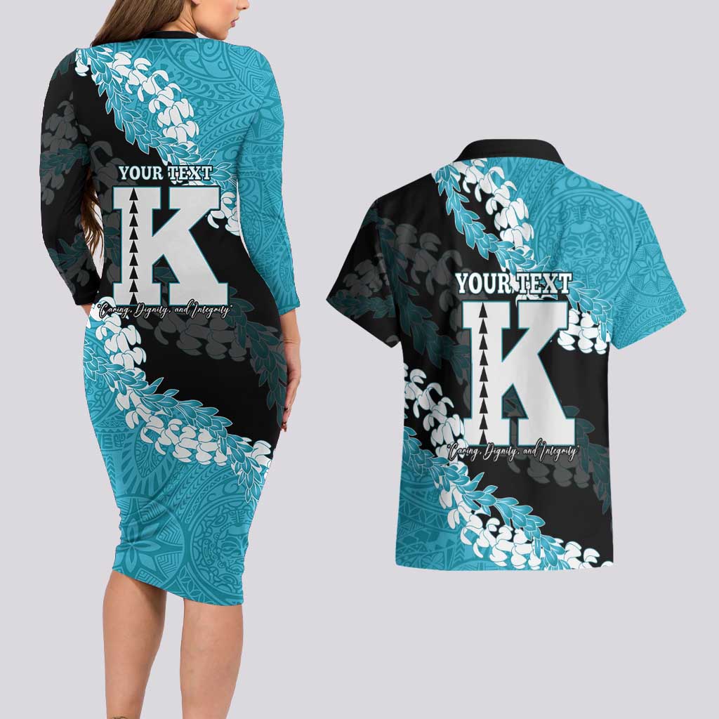 Personalized Kapolei Hawaii High School Couples Matching Long Sleeve Bodycon Dress and Hawaiian Shirt Puakenikeni Lei Hawaiian Pattern - Polynesian Pride