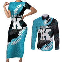 Personalized Kapolei Hawaii High School Couples Matching Short Sleeve Bodycon Dress and Long Sleeve Button Shirt Puakenikeni Lei Hawaiian Pattern - Polynesian Pride