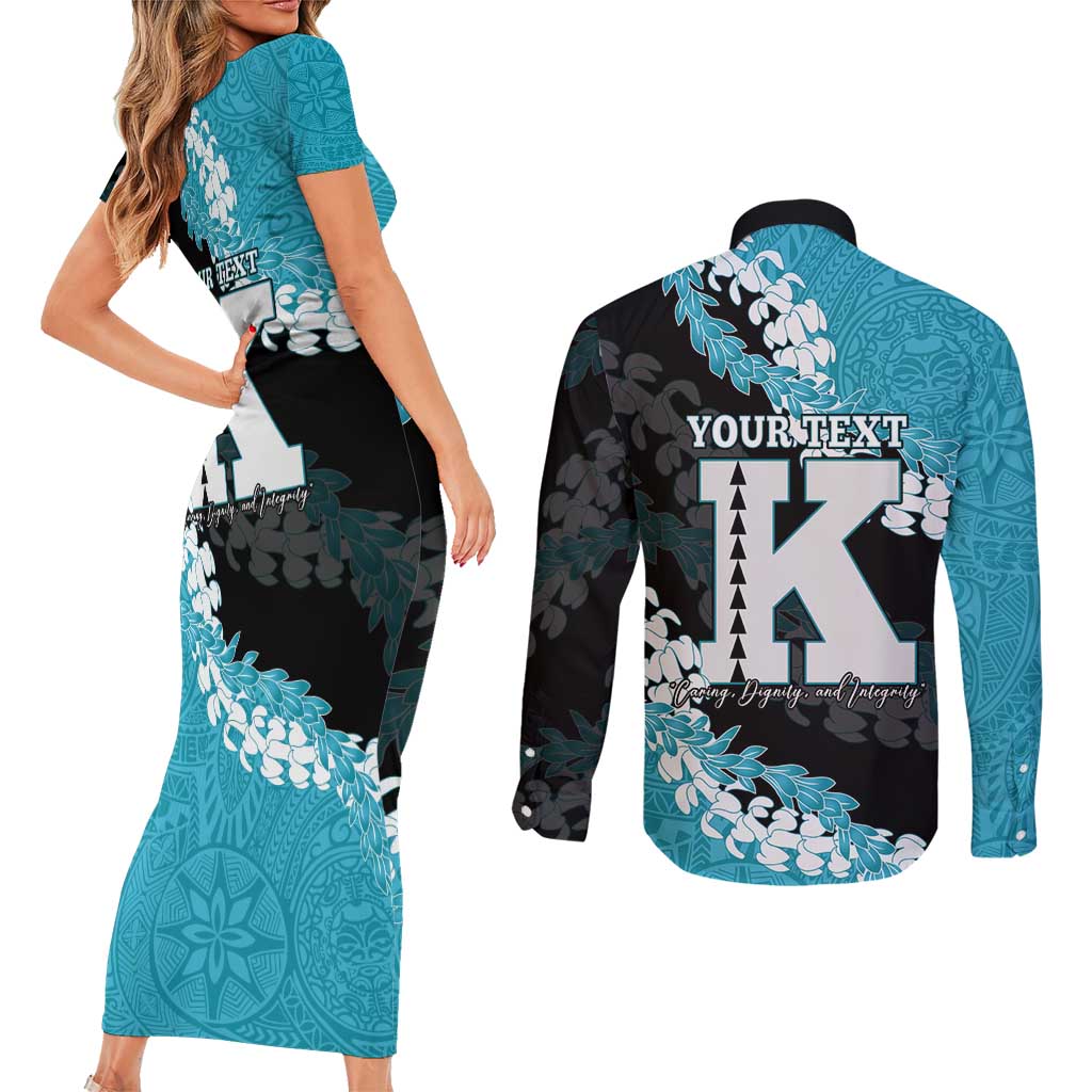 Personalized Kapolei Hawaii High School Couples Matching Short Sleeve Bodycon Dress and Long Sleeve Button Shirt Puakenikeni Lei Hawaiian Pattern - Polynesian Pride
