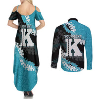 Personalized Kapolei Hawaii High School Couples Matching Summer Maxi Dress and Long Sleeve Button Shirt Puakenikeni Lei Hawaiian Pattern - Polynesian Pride