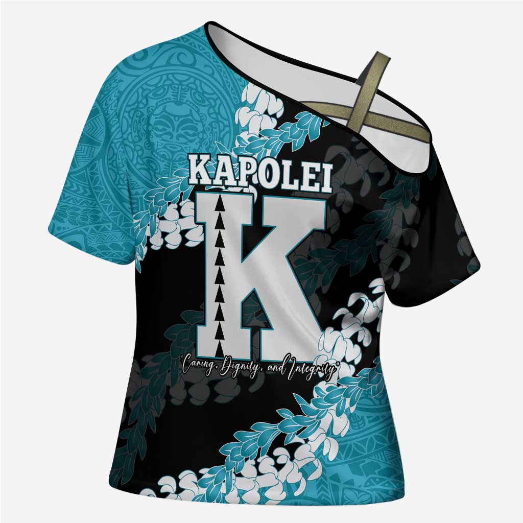 Personalized Kapolei Hawaii High School Cross Shoulder Shirt Puakenikeni Lei Hawaiian Pattern - Polynesian Pride