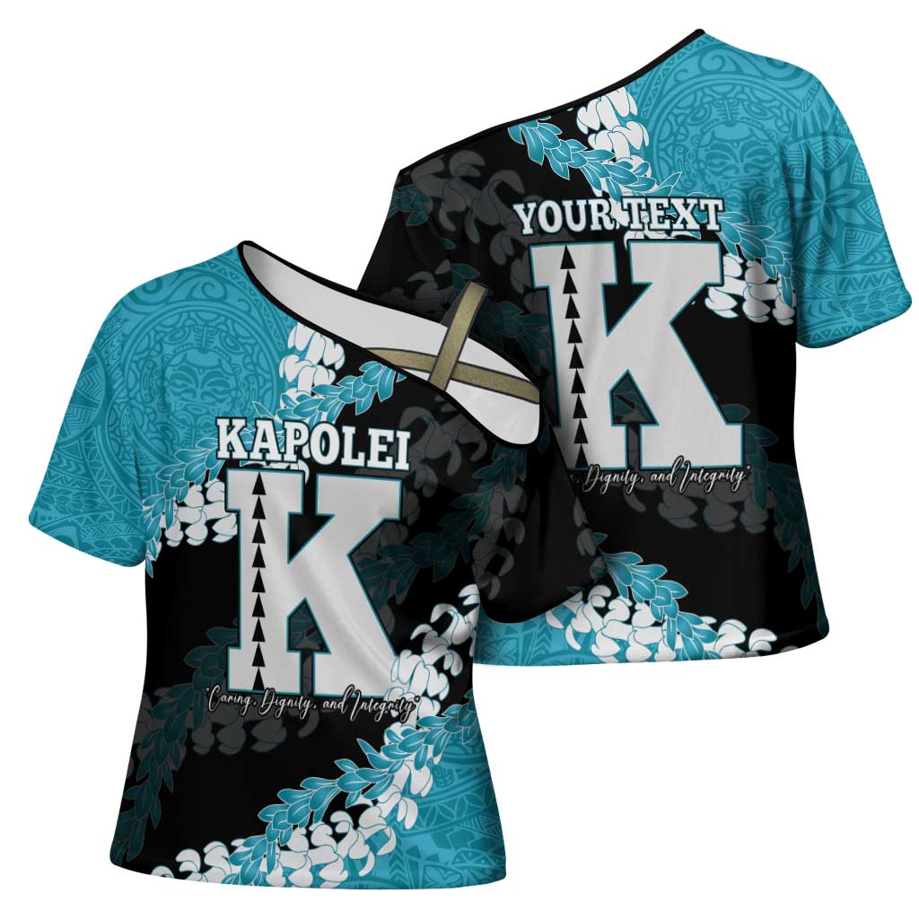 Personalized Kapolei Hawaii High School Cross Shoulder Shirt Puakenikeni Lei Hawaiian Pattern - Polynesian Pride