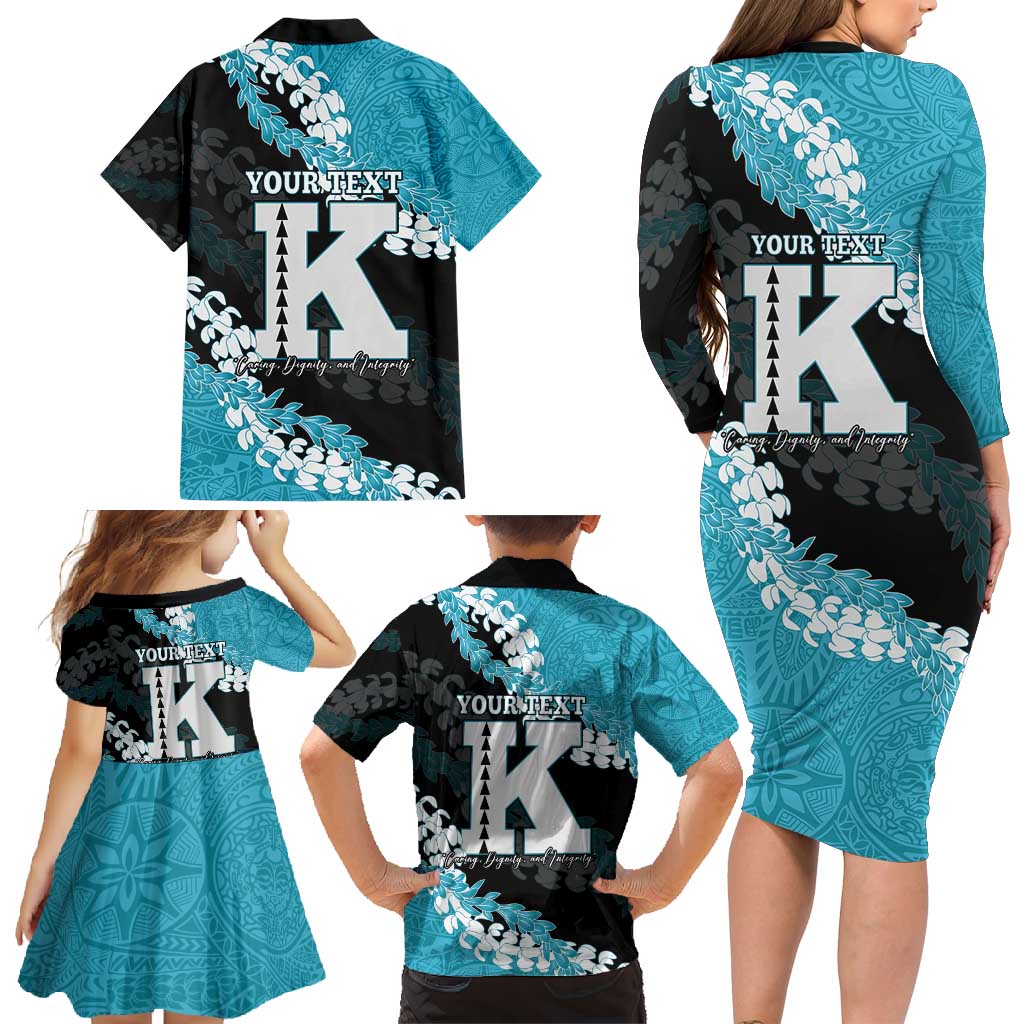 Personalized Kapolei Hawaii High School Family Matching Long Sleeve Bodycon Dress and Hawaiian Shirt Puakenikeni Lei Hawaiian Pattern - Polynesian Pride