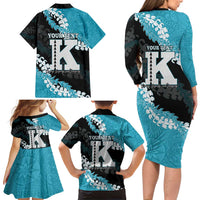 Personalized Kapolei Hawaii High School Family Matching Long Sleeve Bodycon Dress and Hawaiian Shirt Puakenikeni Lei Hawaiian Pattern - Polynesian Pride
