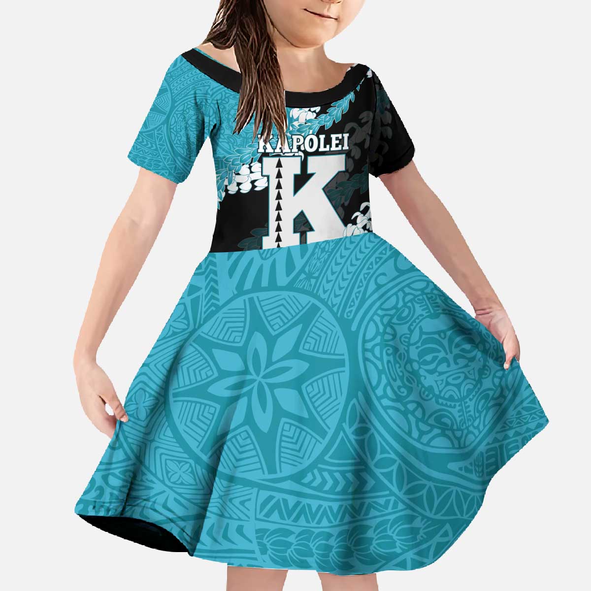 Personalized Kapolei Hawaii High School Family Matching Off The Shoulder Long Sleeve Dress and Hawaiian Shirt Puakenikeni Lei Hawaiian Pattern - Polynesian Pride