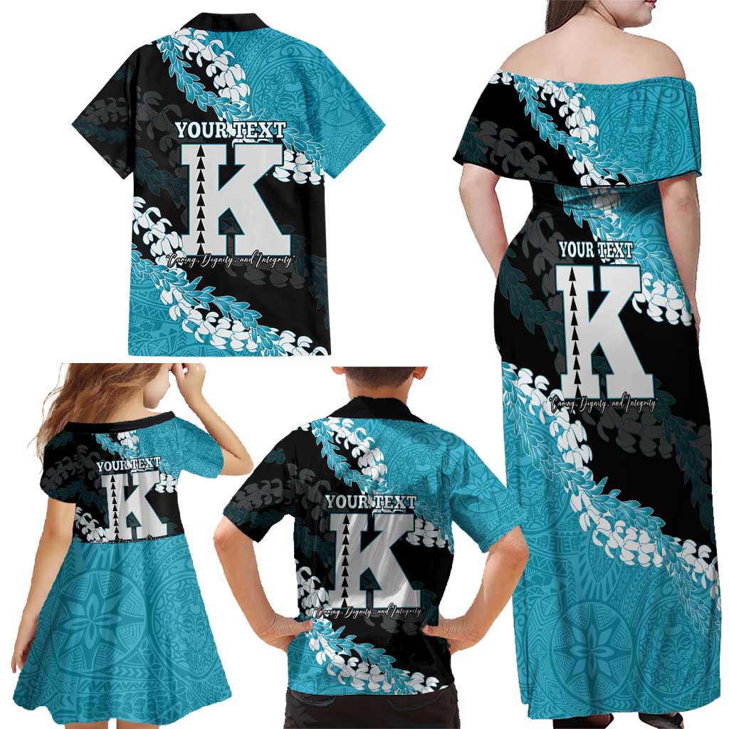 Personalized Kapolei Hawaii High School Family Matching Off Shoulder Maxi Dress and Hawaiian Shirt Puakenikeni Lei Hawaiian Pattern - Polynesian Pride