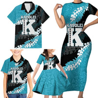 Personalized Kapolei Hawaii High School Family Matching Short Sleeve Bodycon Dress and Hawaiian Shirt Puakenikeni Lei Hawaiian Pattern - Polynesian Pride