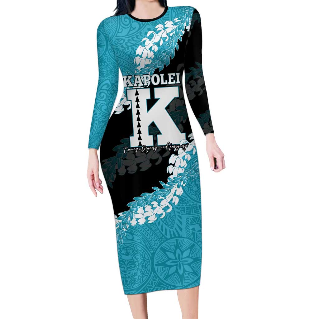 Personalized Kapolei Hawaii High School Long Sleeve Bodycon Dress Puakenikeni Lei Hawaiian Pattern - Polynesian Pride