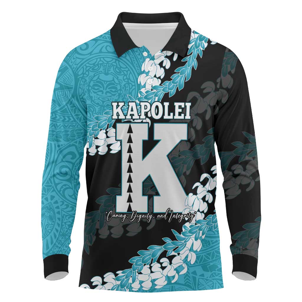 Personalized Kapolei Hawaii High School Long Sleeve Polo Shirt Puakenikeni Lei Hawaiian Pattern - Polynesian Pride