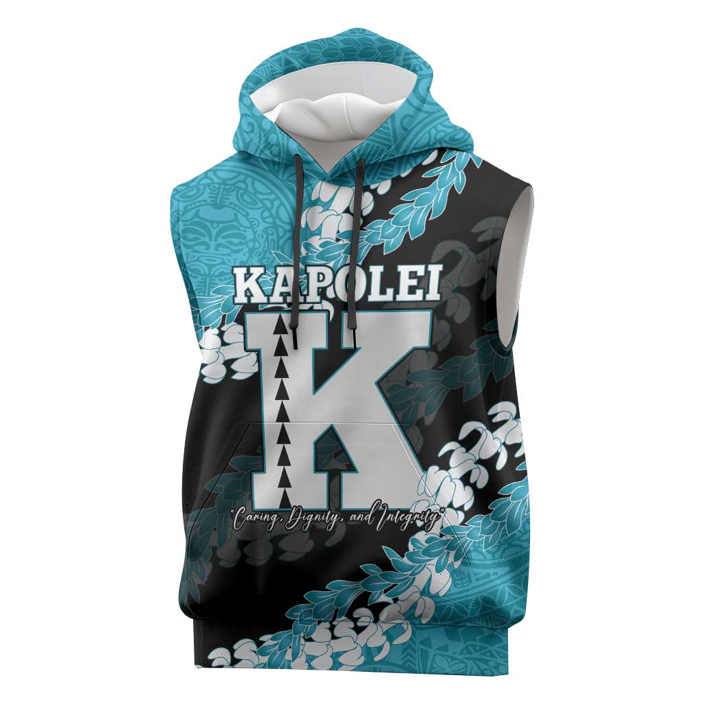 Personalized Kapolei Hawaii High School Sleeveless Hoodie Puakenikeni Lei Hawaiian Pattern - Polynesian Pride