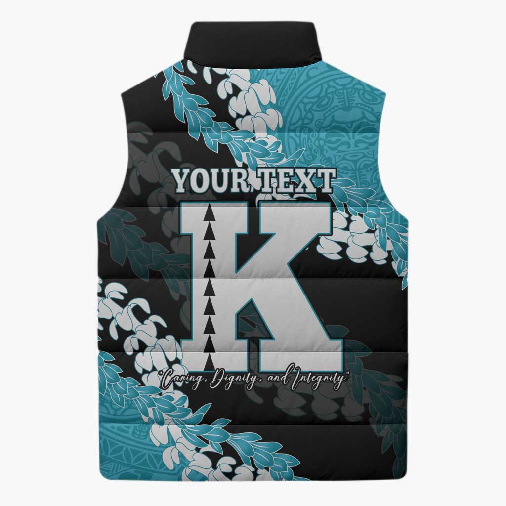 Personalized Kapolei Hawaii High School Sleeveless Puffer Jacket Puakenikeni Lei Hawaiian Pattern - Polynesian Pride