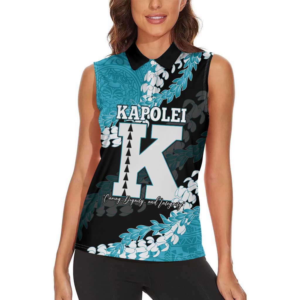 Personalized Kapolei Hawaii High School Women Sleeveless Polo Shirt Puakenikeni Lei Hawaiian Pattern - Polynesian Pride