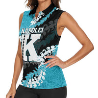 Personalized Kapolei Hawaii High School Women Sleeveless Polo Shirt Puakenikeni Lei Hawaiian Pattern - Polynesian Pride