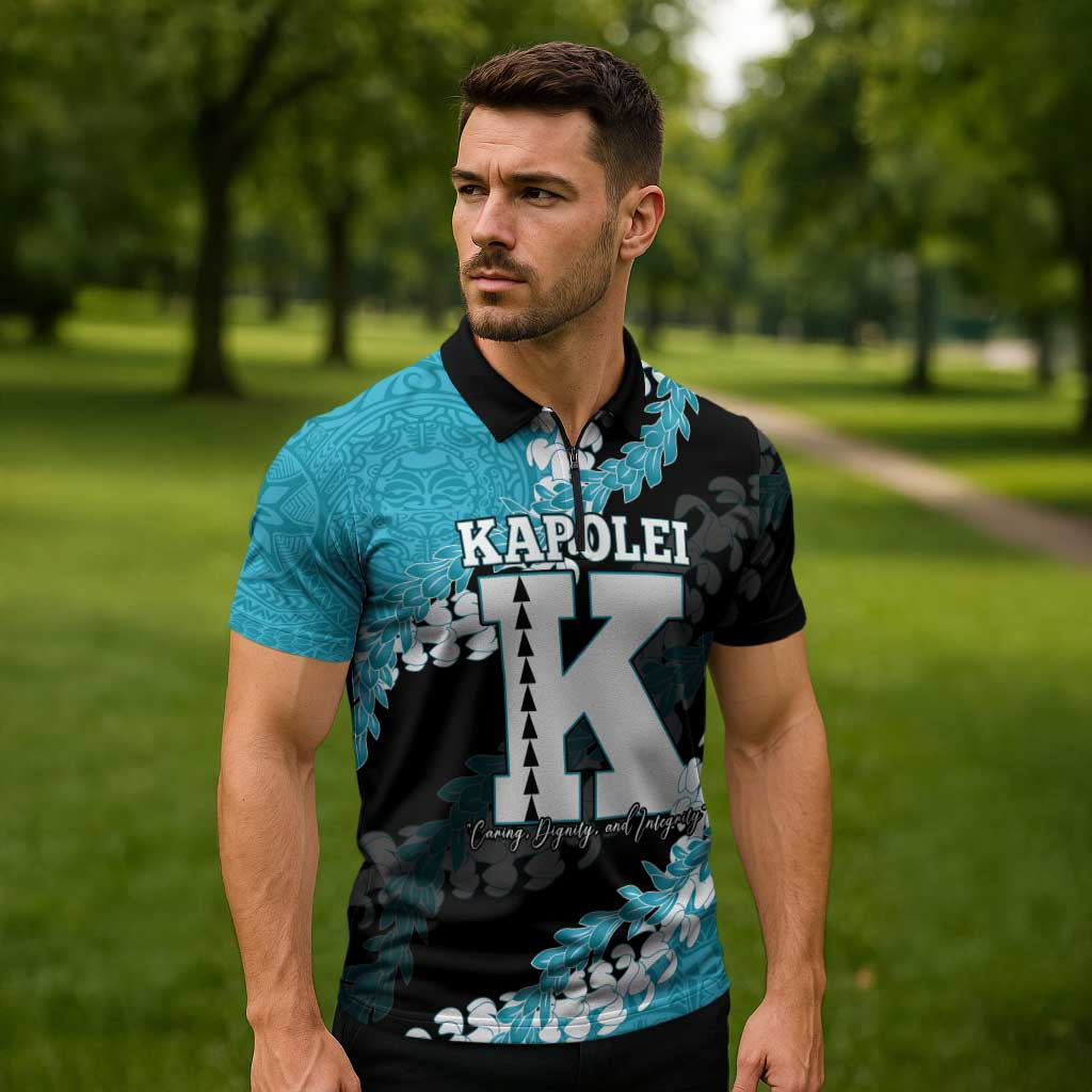 Personalized Kapolei Hawaii High School Zipper Polo Shirt Puakenikeni Lei Hawaiian Pattern - Polynesian Pride