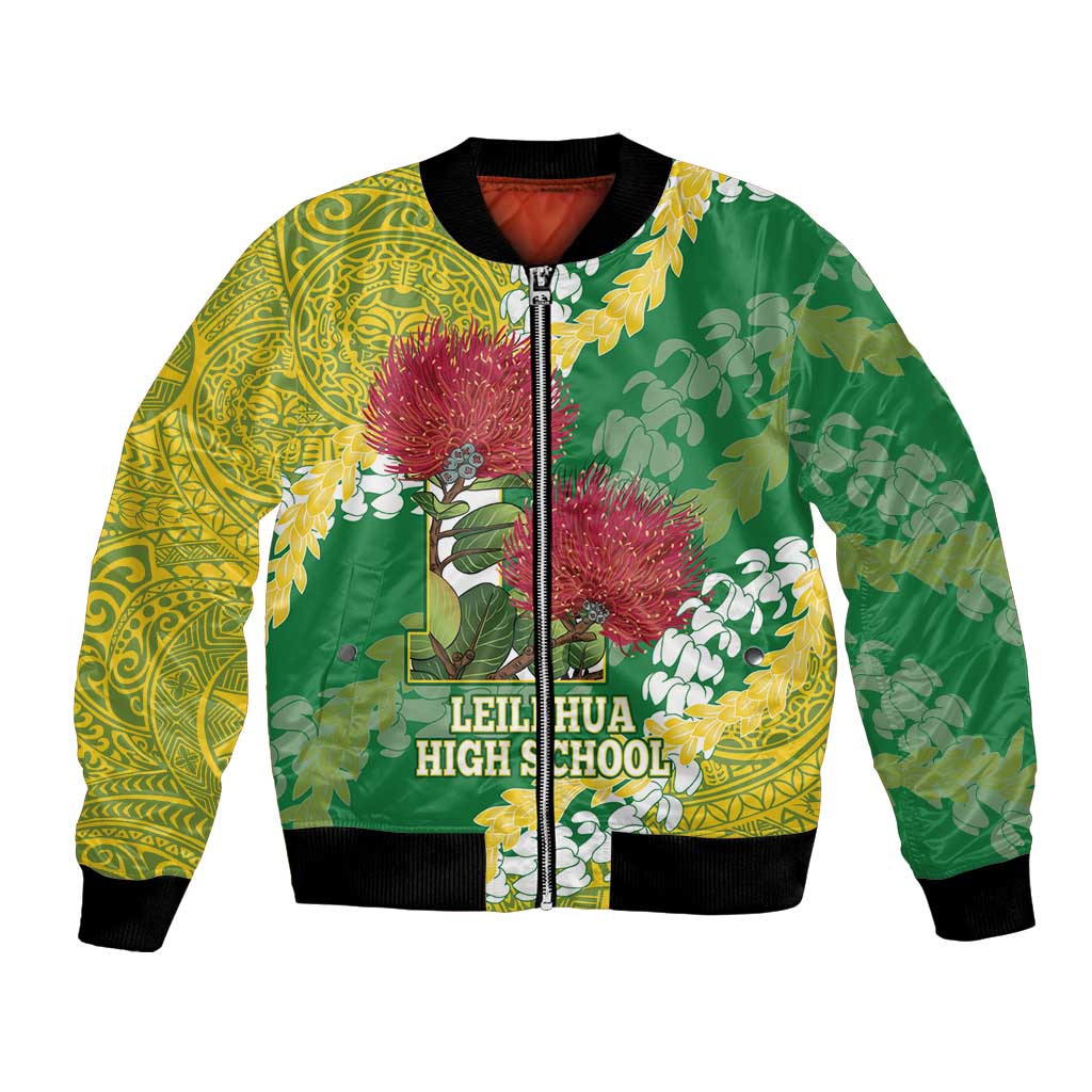 Personalized Leilehua Hawaii High School Bomber Jacket Puakenikeni Lei Hawaiian Pattern - Polynesian Pride