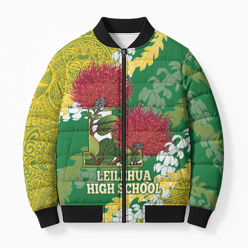 Personalized Leilehua Hawaii High School Bomber Puffer Jacket Puakenikeni Lei Hawaiian Pattern - Polynesian Pride