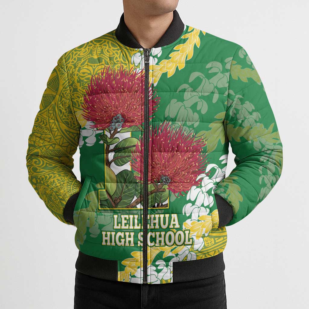 Personalized Leilehua Hawaii High School Bomber Puffer Jacket Puakenikeni Lei Hawaiian Pattern - Polynesian Pride