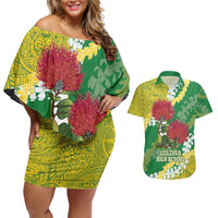 Personalized Leilehua Hawaii High School Couples Matching Off Shoulder Short Dress and Hawaiian Shirt Puakenikeni Lei Hawaiian Pattern - Polynesian Pride