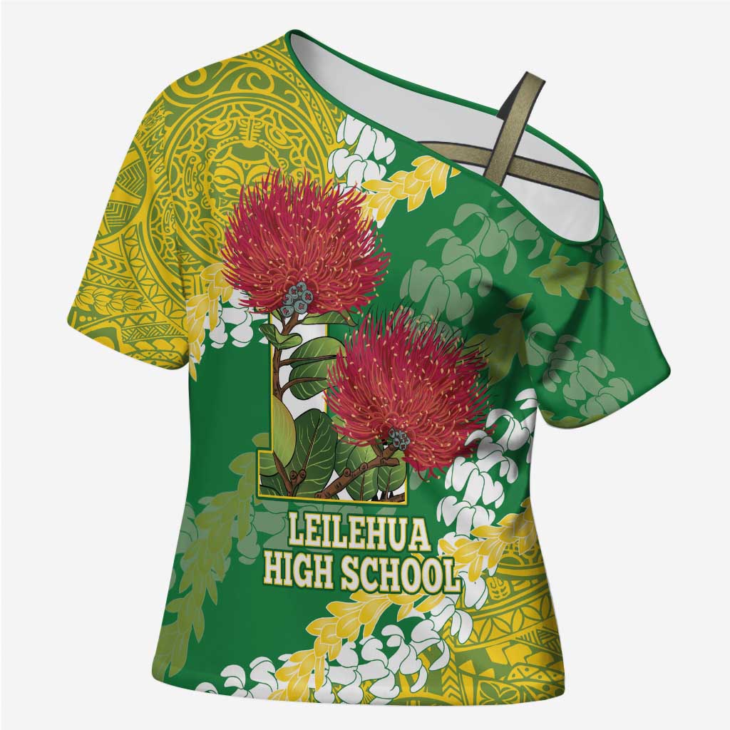 Personalized Leilehua Hawaii High School Cross Shoulder Shirt Puakenikeni Lei Hawaiian Pattern - Polynesian Pride