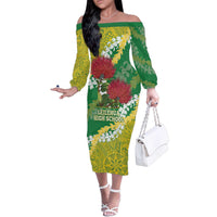 Personalized Leilehua Hawaii High School Family Matching Off The Shoulder Long Sleeve Dress and Hawaiian Shirt Puakenikeni Lei Hawaiian Pattern - Polynesian Pride