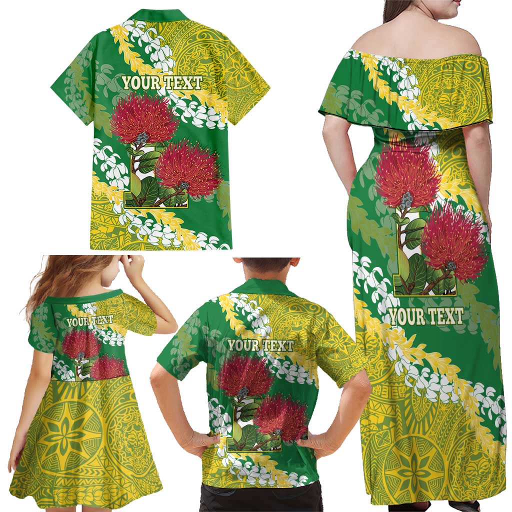 Personalized Leilehua Hawaii High School Family Matching Off Shoulder Maxi Dress and Hawaiian Shirt Puakenikeni Lei Hawaiian Pattern - Polynesian Pride