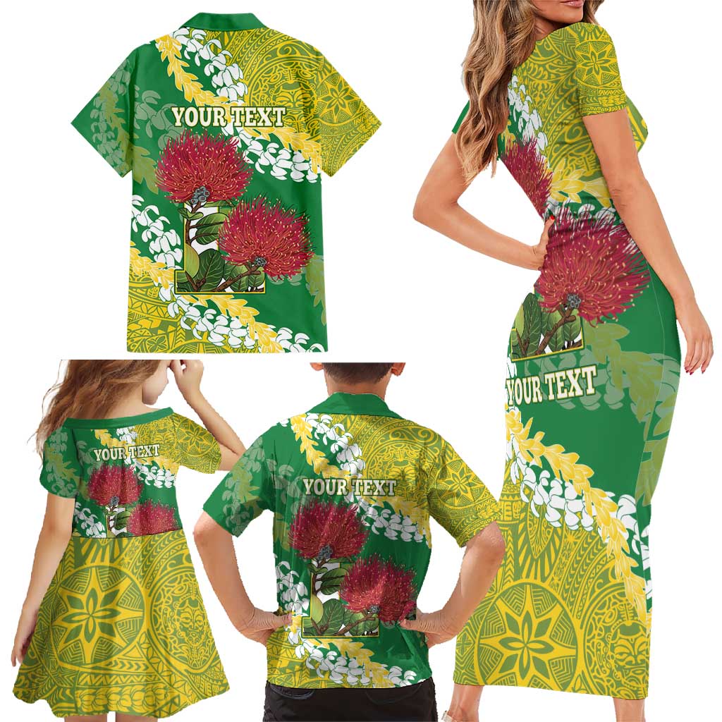 Personalized Leilehua Hawaii High School Family Matching Short Sleeve Bodycon Dress and Hawaiian Shirt Puakenikeni Lei Hawaiian Pattern - Polynesian Pride