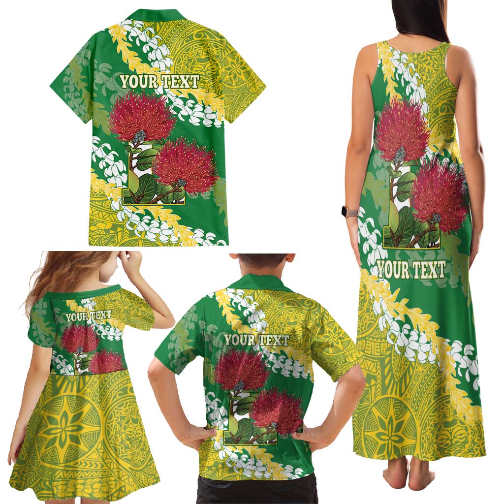 Personalized Leilehua Hawaii High School Family Matching Tank Maxi Dress and Hawaiian Shirt Puakenikeni Lei Hawaiian Pattern - Polynesian Pride