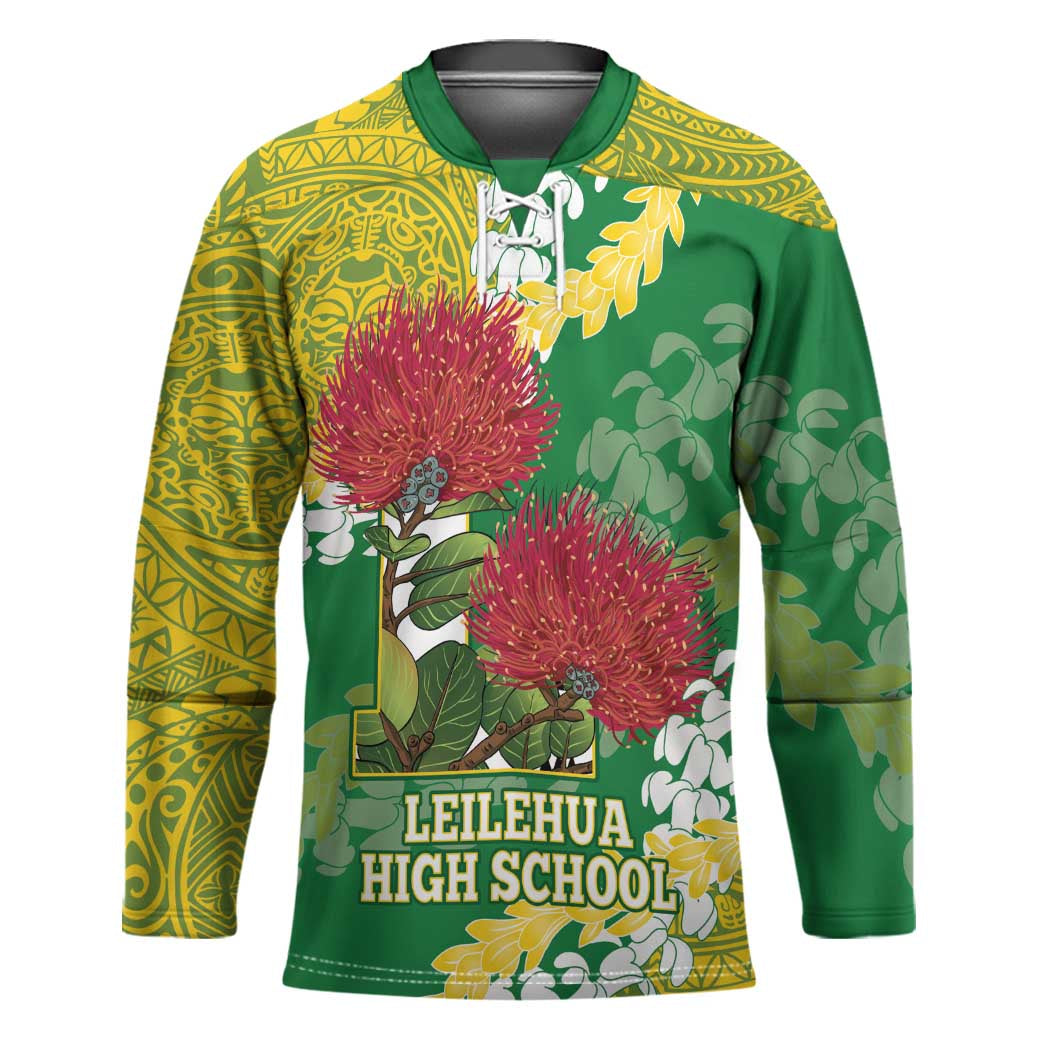 Personalized Leilehua Hawaii High School Hockey Jersey Puakenikeni Lei Hawaiian Pattern - Polynesian Pride