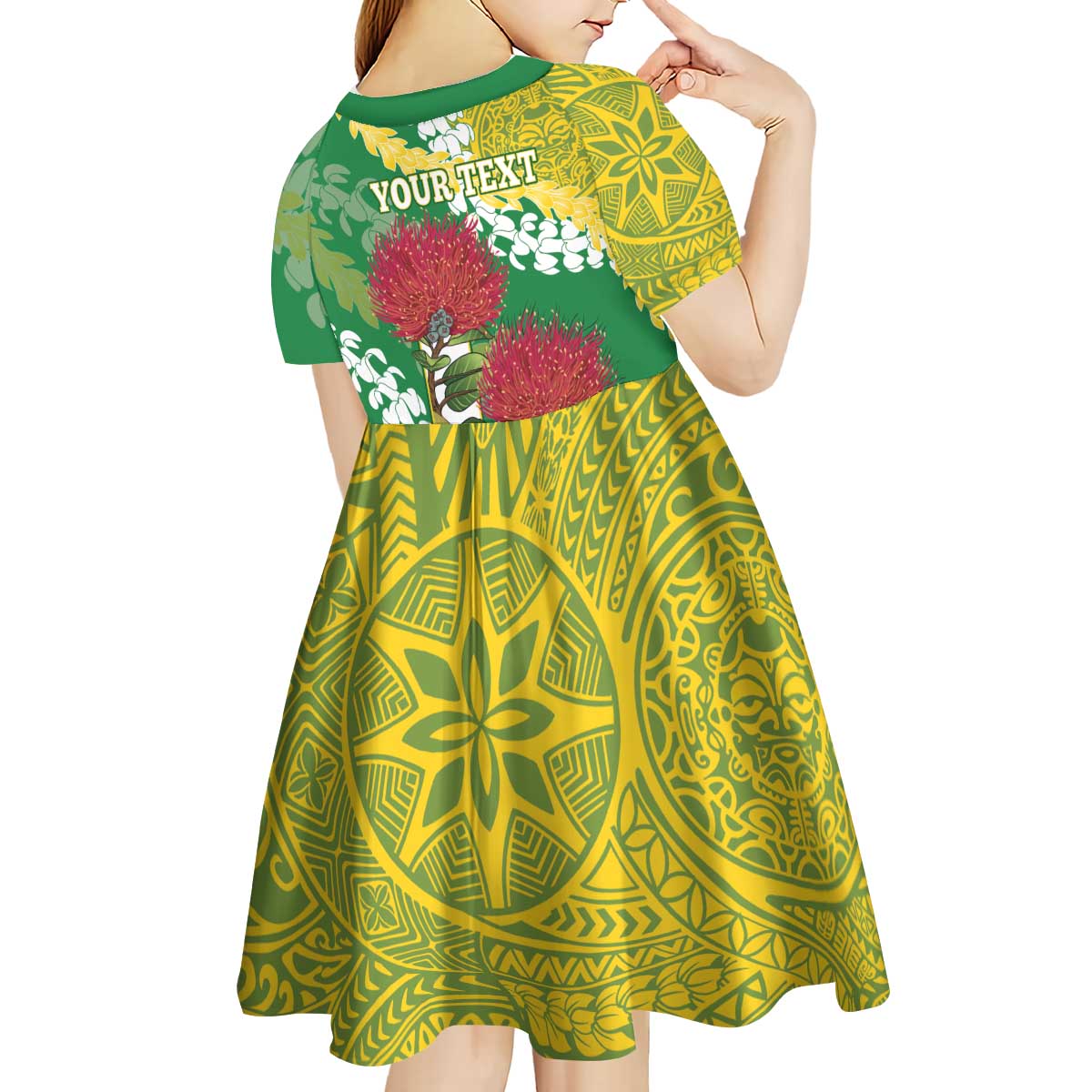 Personalized Leilehua Hawaii High School Kid Short Sleeve Dress Puakenikeni Lei Hawaiian Pattern - Polynesian Pride