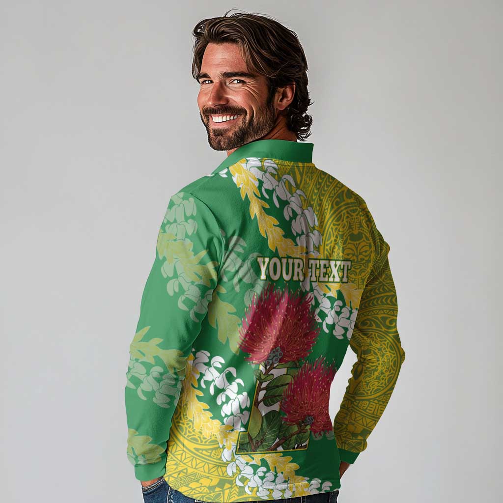 Personalized Leilehua Hawaii High School Long Sleeve Polo Shirt Puakenikeni Lei Hawaiian Pattern - Polynesian Pride