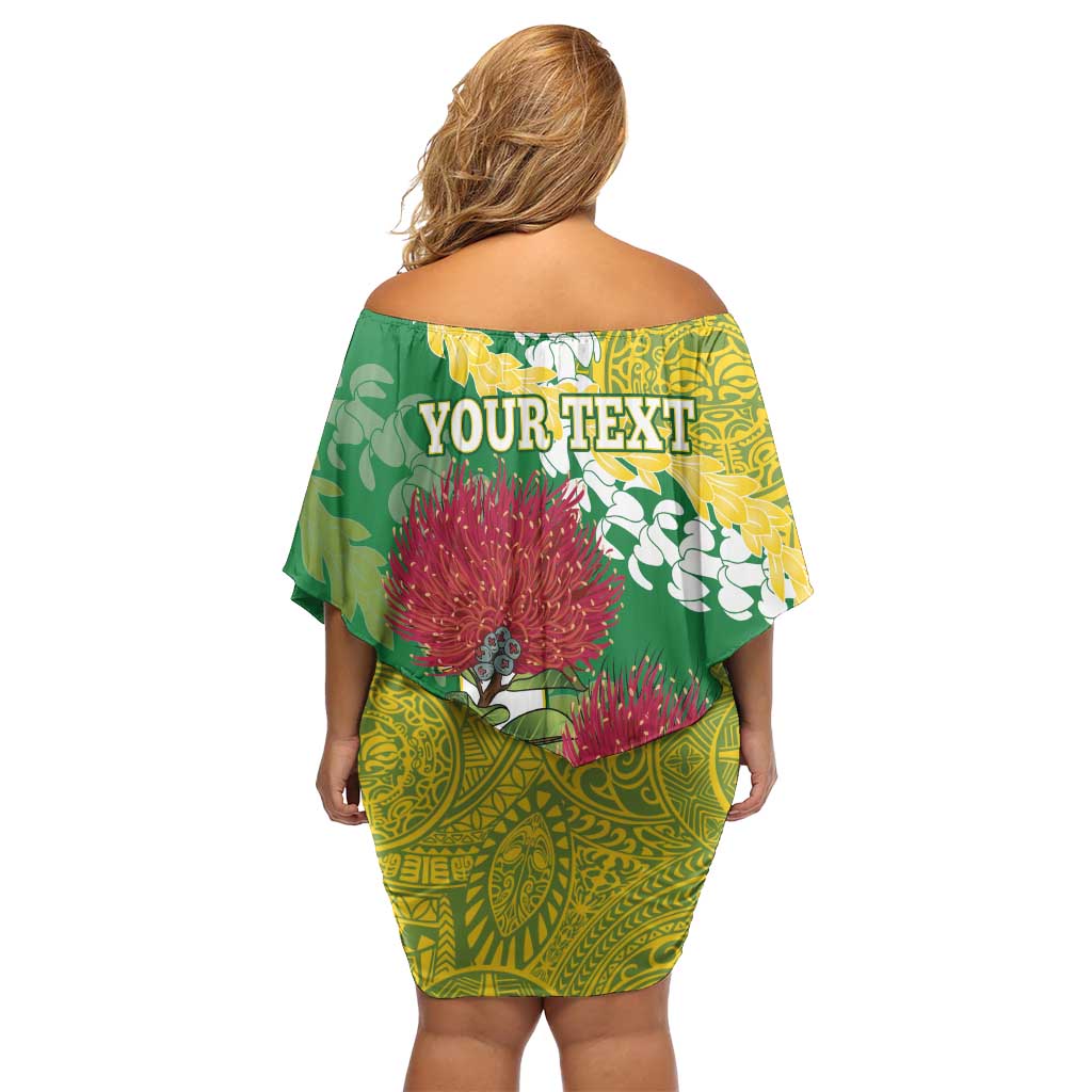 Personalized Leilehua Hawaii High School Off Shoulder Short Dress Puakenikeni Lei Hawaiian Pattern - Polynesian Pride