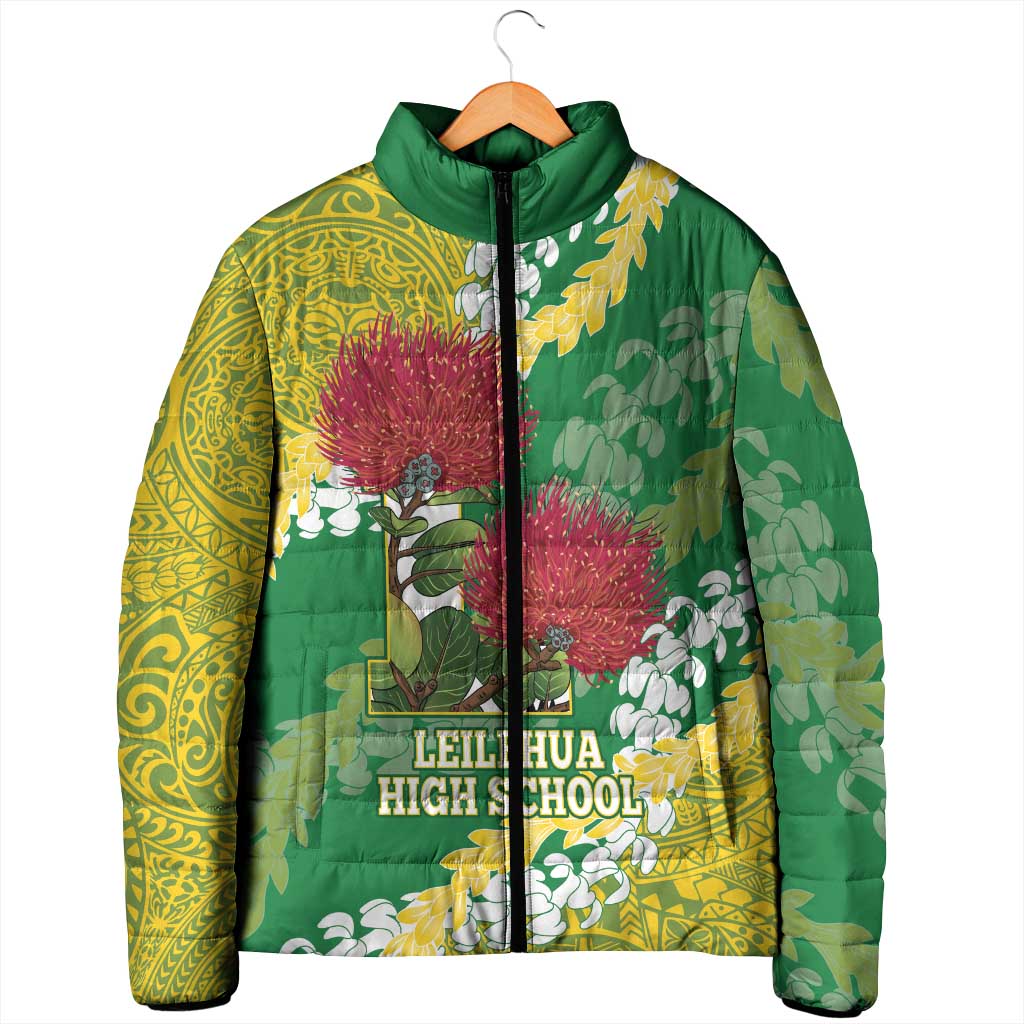 Personalized Leilehua Hawaii High School Padded Jacket Puakenikeni Lei Hawaiian Pattern - Polynesian Pride