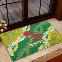 Personalized Leilehua Hawaii High School Rubber Doormat Puakenikeni Lei Hawaiian Pattern - Polynesian Pride