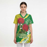 Personalized Leilehua Hawaii High School Scrub Top Puakenikeni Lei Hawaiian Pattern - Polynesian Pride