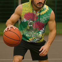 Personalized Leilehua Hawaii High School Sleeveless Zip Hoodie Puakenikeni Lei Hawaiian Pattern - Polynesian Pride