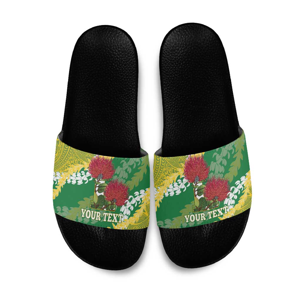 Personalized Leilehua Hawaii High School Slide Sandals Puakenikeni Lei Hawaiian Pattern - Polynesian Pride