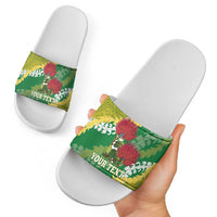 Personalized Leilehua Hawaii High School Slide Sandals Puakenikeni Lei Hawaiian Pattern - Polynesian Pride